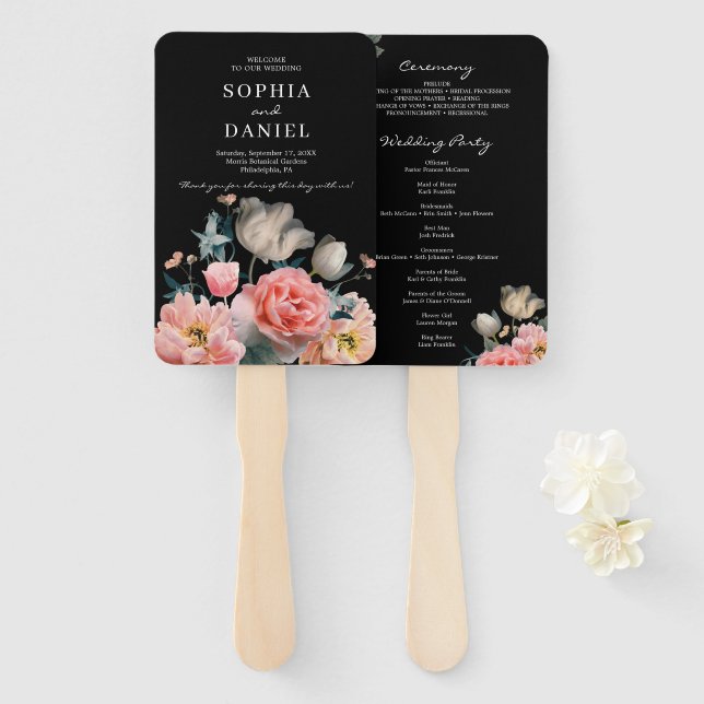 Éventail Ventilateur du programme de mariage romantique ave (Devant et derrière)