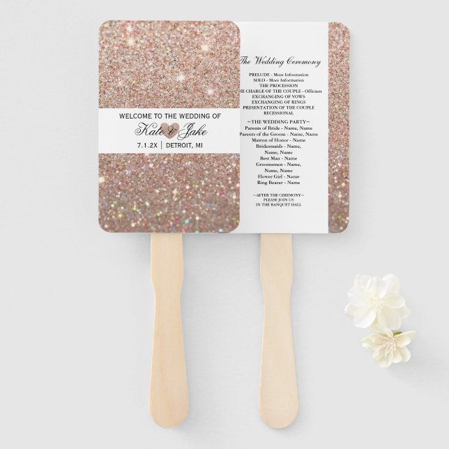 Éventail Ventilateur du programme de mariage - Rose Gold He (Devant et derrière)