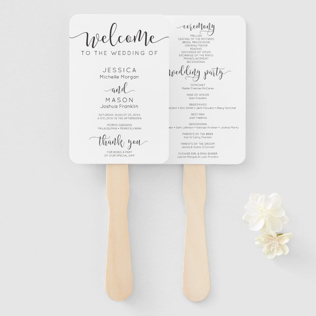 Éventail Ventilateur du programme de mariage rustique de sc (Devant et derrière)