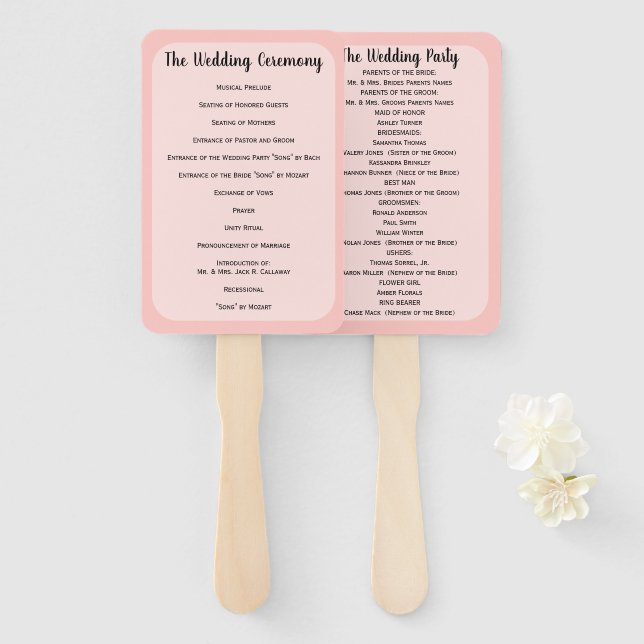 Éventail Ventilateur du programme de mariage Toute couleur  (Devant et derrière)