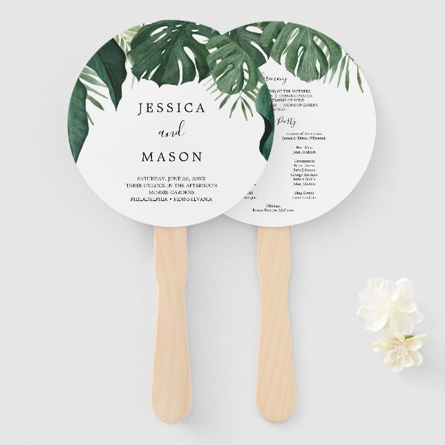 Éventail Ventilateur du programme de mariage tropical de Mo (Devant et derrière)
