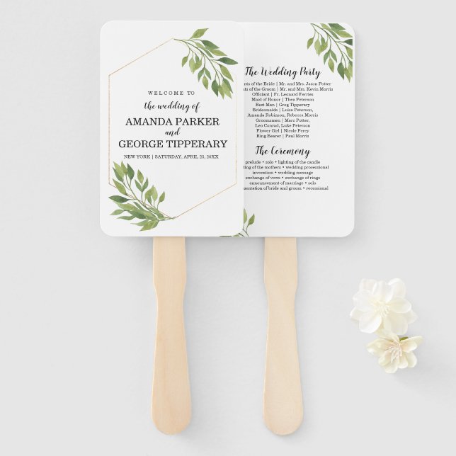 Éventail Ventilateur du programme de mariage vert (Devant et derrière)