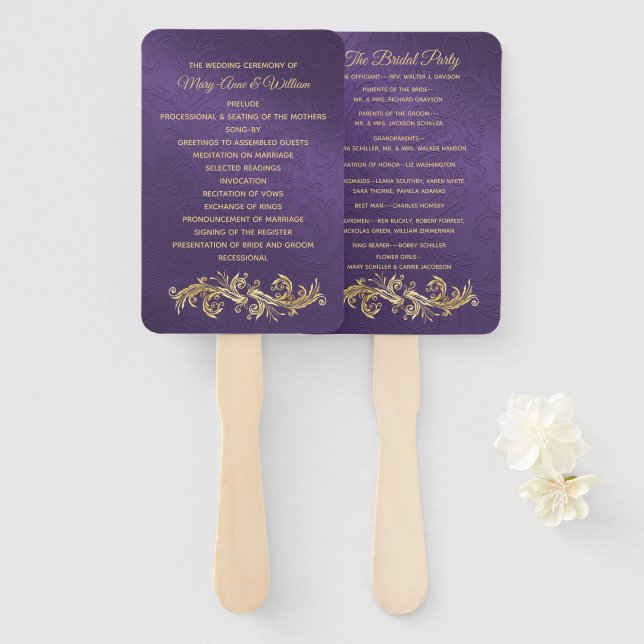 Éventail Ventilateur du programme Fancy Purple Mariage dama (Devant et derrière)