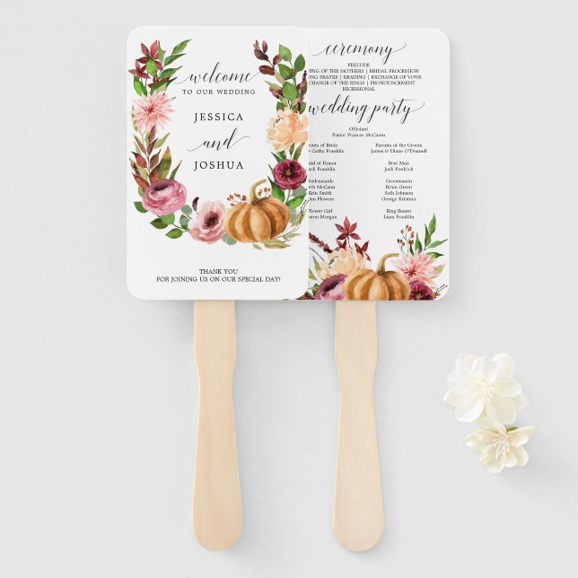 Éventail Ventilateur du programme Mariage de automne Bliss  (Devant et derrière)