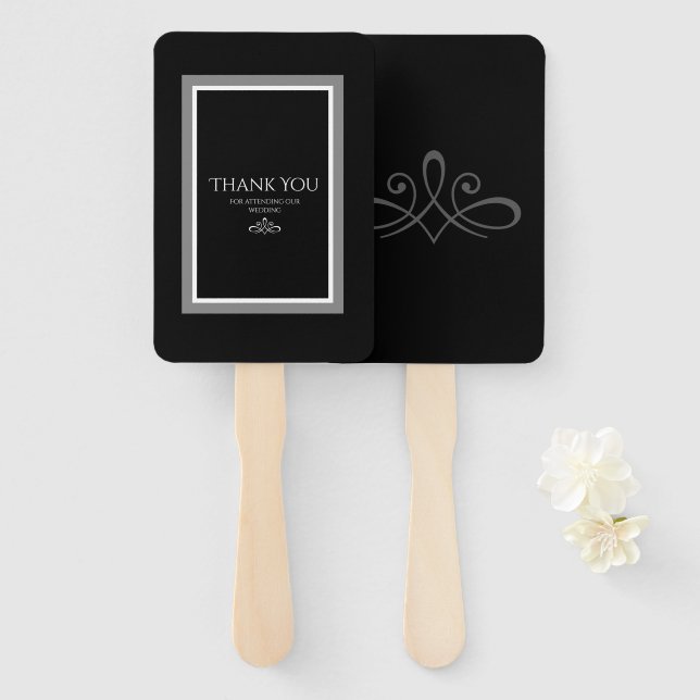 Éventail Ventilateur main noir et blanc (Devant et derrière)