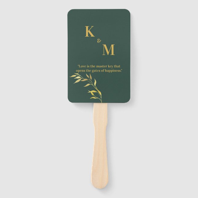 Éventail Ventilateur mains vert et or pour Mariages et évén (Devant)