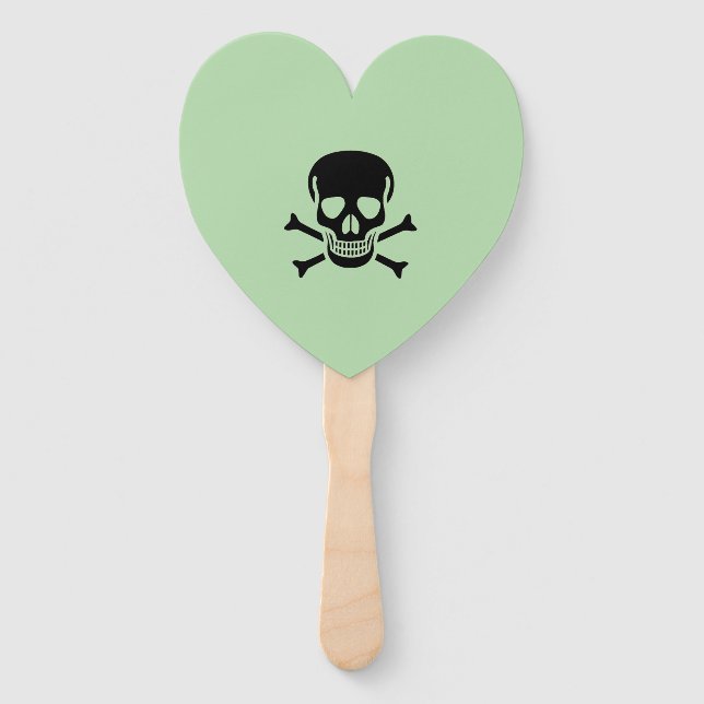 Éventail Ventilateurs de main coeur vert crâne noir (Devant)