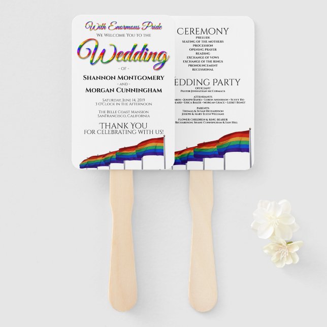 Éventail Ventilateurs de Mariage arc-en-ciel gay pride avec (Devant et derrière)