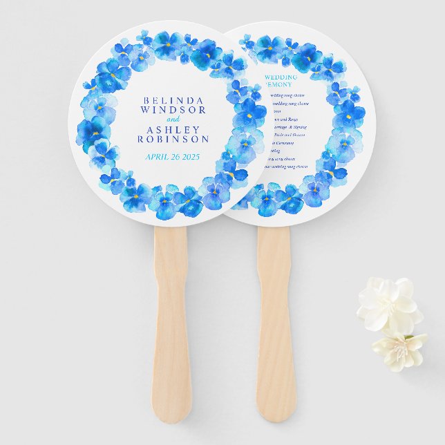 Éventail Ventilateurs du programme de mariage Blue pansy aq (Devant et derrière)