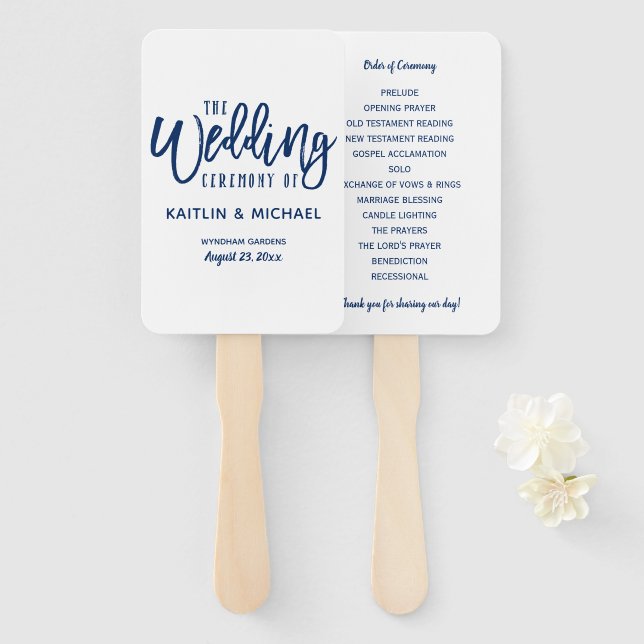 Éventail Ventilateurs du programme de mariage | Brush Scrip (Devant et derrière)