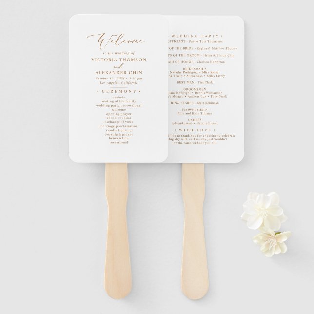 Éventail Ventilateurs du programme de mariage Gold Calligra (Devant et derrière)