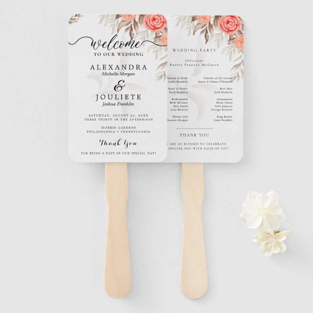 Éventail Ventilateurs du programme de mariage moderne avec  (Devant et derrière)