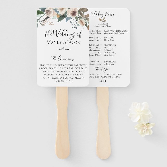 Éventail Ventilateurs du programme de mariage Neutral Flora (Devant et derrière)