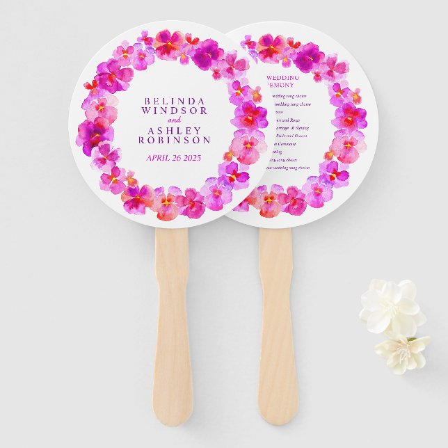Éventail Ventilateurs du programme de mariage rose passoire (Devant et derrière)