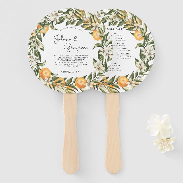 Éventail Verger de Citrus Élégant | Programme de Mariage Év (Devant et derrière)