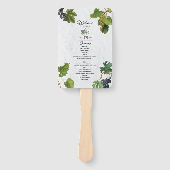 Éventail Vignoble de raisins Programme de mariage de l'île  (Devant)