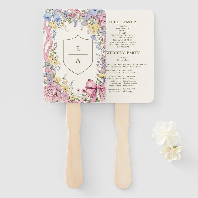 Éventail Vintage cadre fleuri mariage (Devant et derrière)