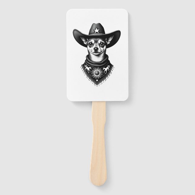 Éventail Vintage Chihuahua Cowboy Engraving Style Western D (Devant)