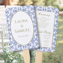 Vintage Dusty Blue Hand Fan Wedding Programme