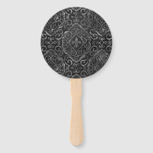 Éventail Vintage Fleur de Lis   Black Silver Grunge Damask