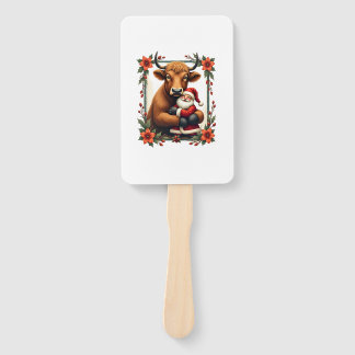 Éventail Vintage Highland Cow Santa Hug Christmas Rustic Fa