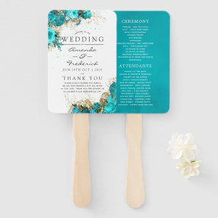 Éventail Vintage Turquoise et Gold Shabby Wedding Programme