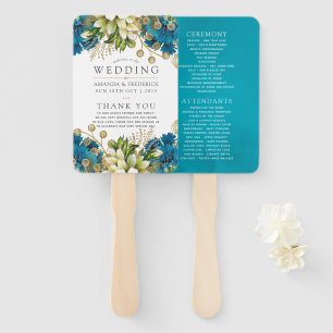 Éventail Vintage Turquoise et Gold Shabby Wedding Programme