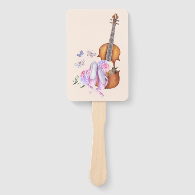 Éventail Violon, Chaussures de Ballet, Fleurs et Papillons (Devant)