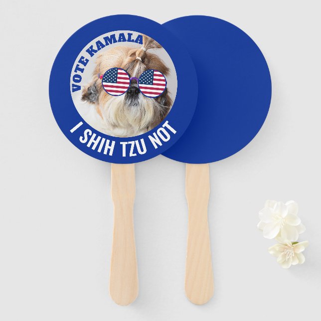 Éventail Vote Kamala USA flag Shih Tzu Pas mignon chien (Devant et derrière)