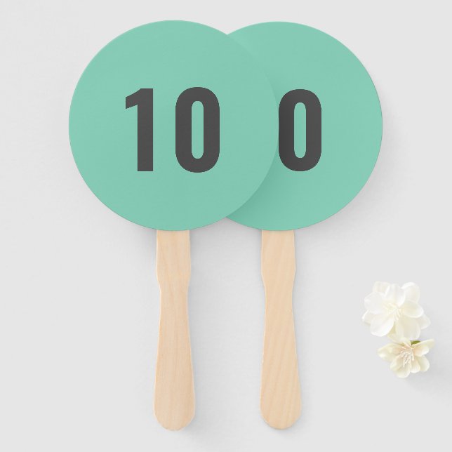 Éventail Votre numéro | Mint Green Event Score Paddle (Devant et derrière)