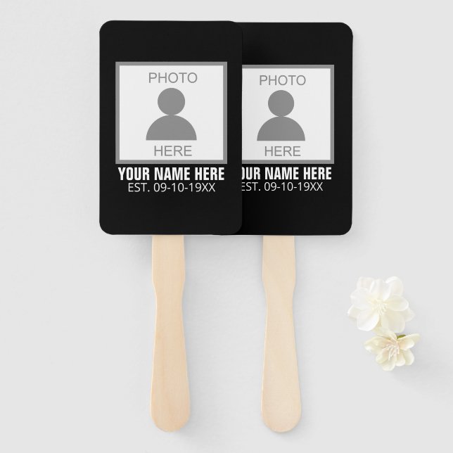 Éventail Votre photo ici Nom et âge (Devant et derrière)