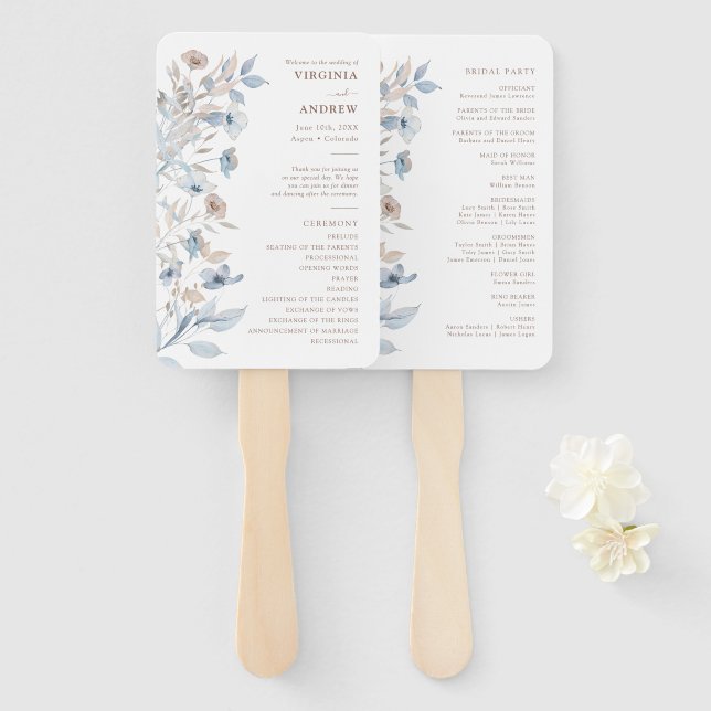 Éventail Watercolor Boho Wedding Programme (Devant et derrière)