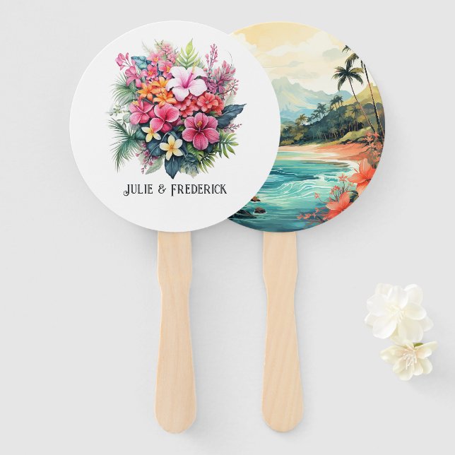 Éventail Watercolor Hawaii Destination Wedding (Devant et derrière)