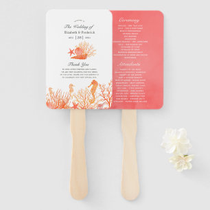 Éventail Watercolor Living Coral Beach Wedding Programme