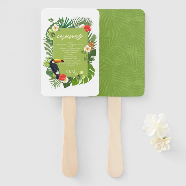 Éventail Watercolor Tropical Mariage Ceremony Green ID577 (Devant et derrière)