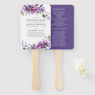 Éventail Watercolor Violet Poppy Floral Wedding Programme