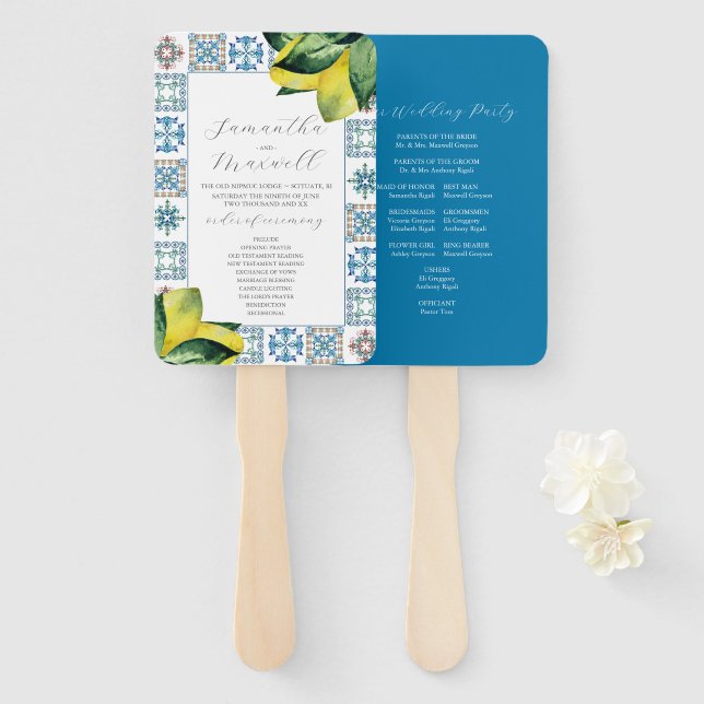 Éventail Watercolor Wedding Programmes Amalfi Tile (Devant et derrière)