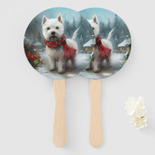 Éventail West Highland White Terrier Dog dans la neige Noël