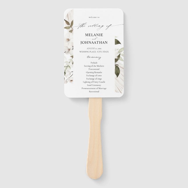 Éventail White Boho Floral Mariage Cérémonie Programme (Devant)