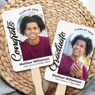 Éventail White Congrats Grad 2 Photo Arche Bold noir Script