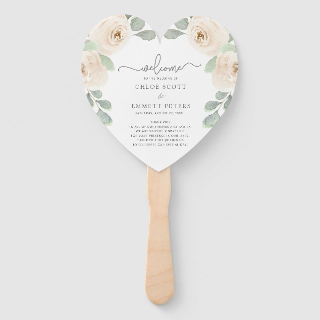 Éventail White Rose Botanical Wedding Programme (Devant)