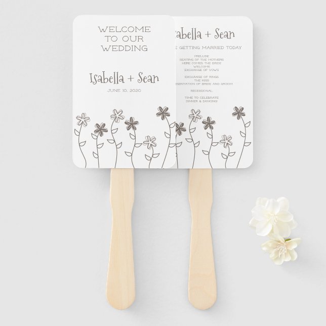 Éventail Wildflowers Wedding Monogram in Brown Design (Devant et derrière)