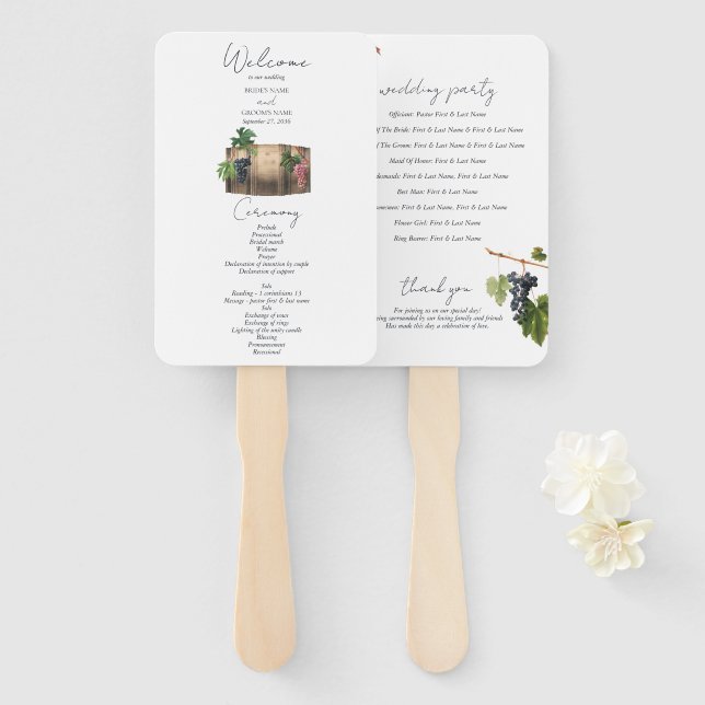 Éventail Wine Barrel Winery Vineyard Wedding Programme (Devant et derrière)