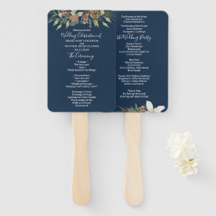 Éventail Winter Navy Blue Elegant Script Wedding Programme