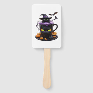 Éventail Witch Cat Halloween Latte  Café mignon et effrayan