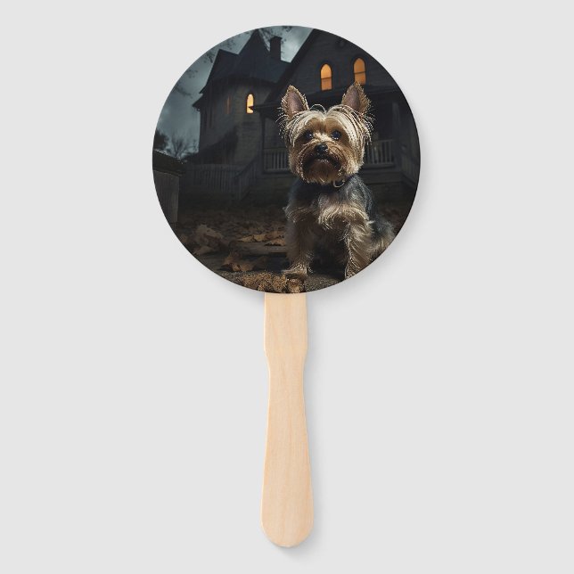 Éventail Yorkshire Terrier Halloween effrayant (Devant)