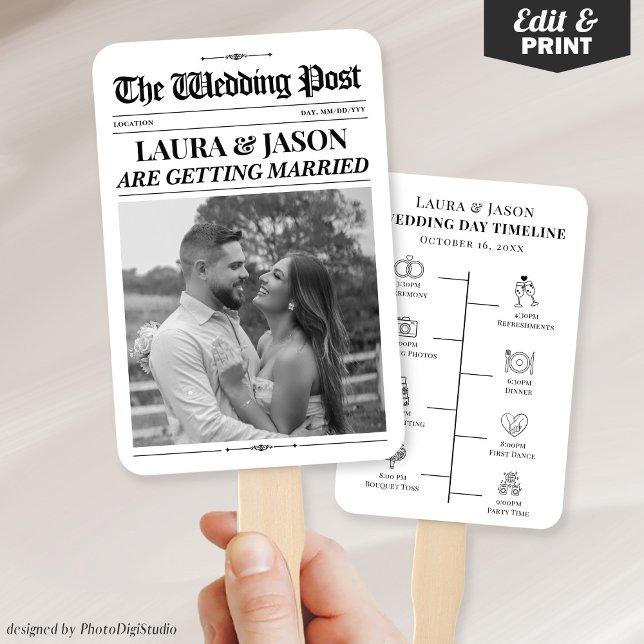 Éventails de main de journal de mariage, éventails (Wedding Newspaper Hand Fans, Wedding Program Fans)