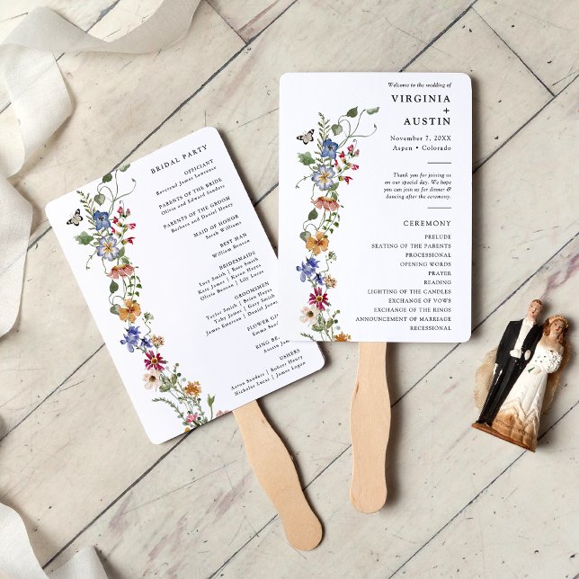 Éventails de main pour programme floral (Colorful Watercolor Floral Wedding Program Hand Fans by Painted Paperie
)