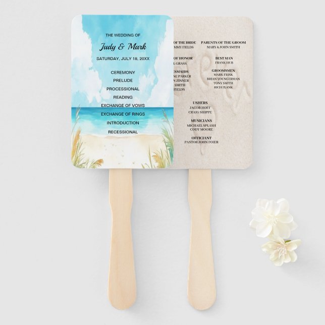 Éventails de programme de mariage à l'océan bleu a (Devant et derrière)