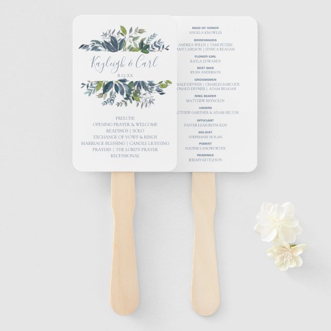 Éventails de Programme de Mariage avec Verdure | B (Devant et derrière)